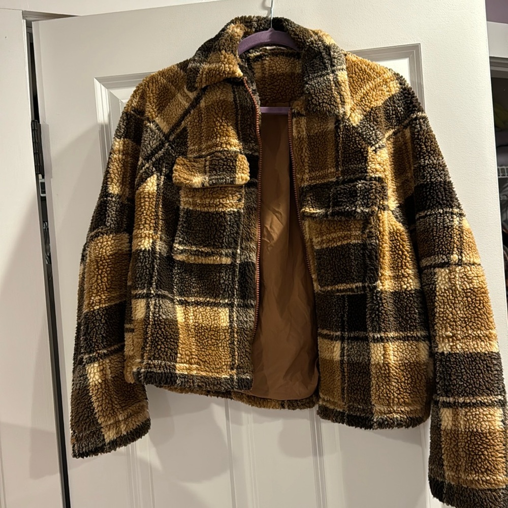 Fuzzy Plaid Pattern Jacket - image 1